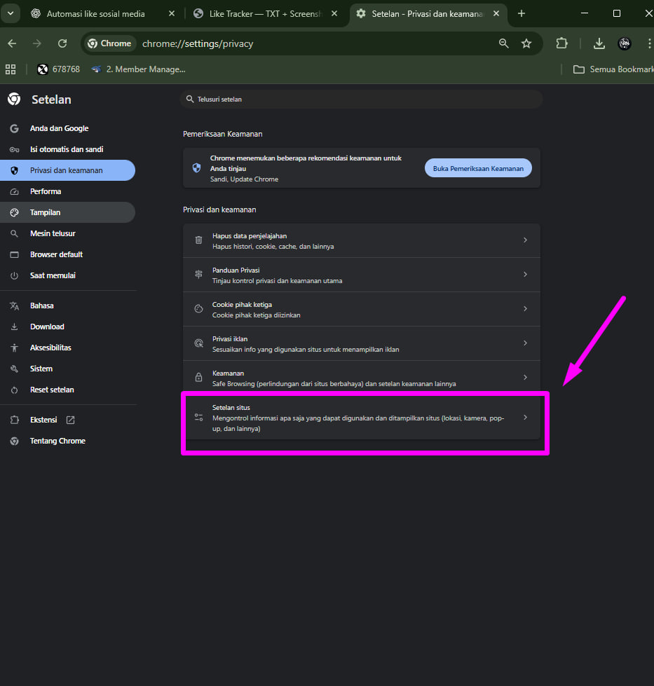 Privasi dan keamanan
